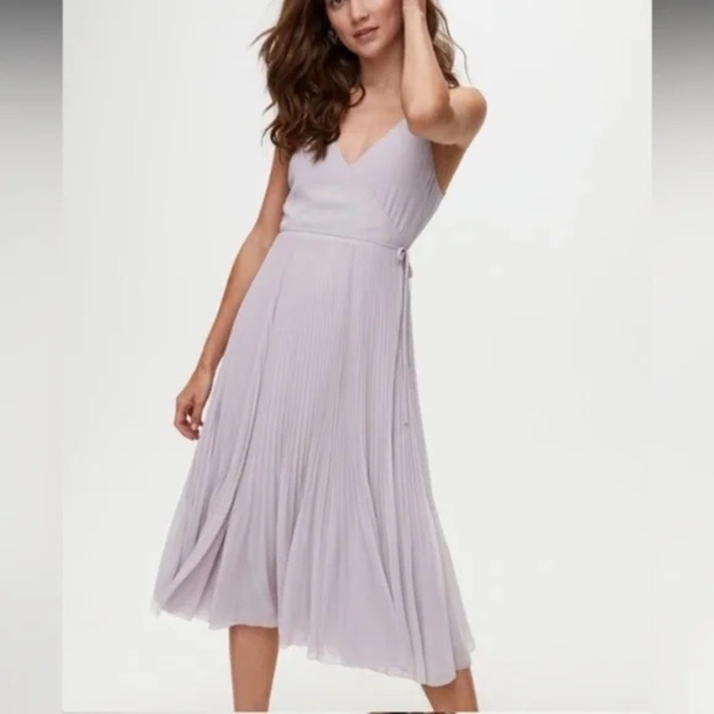 Aritzia Wilfred Beaune Pleated Wrap Midi Dress in Lilac / Lavender